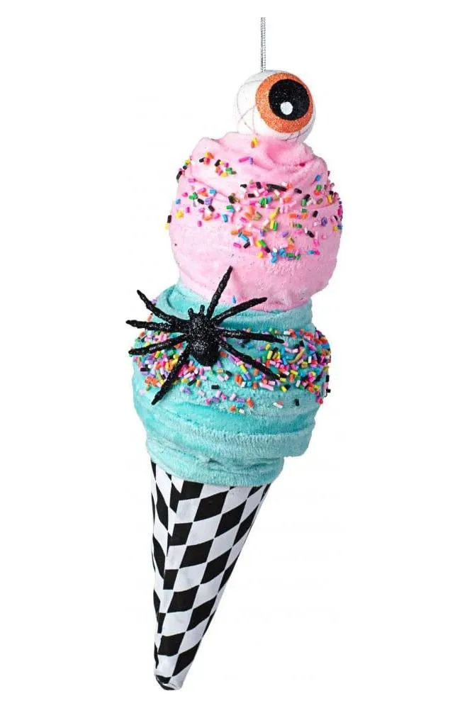 12" Harlequin Halloween Ice Cream Cone: Pink & Mint