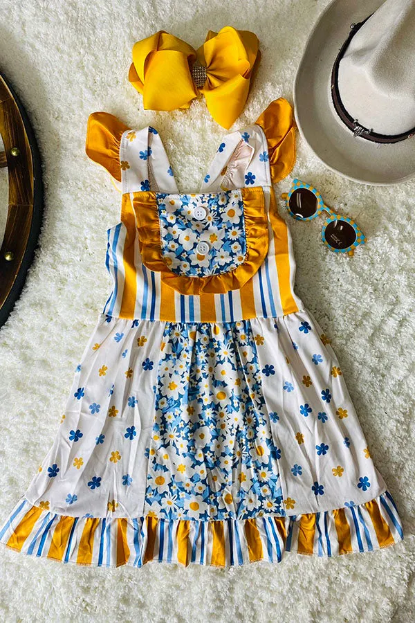Blue & mustard floral & stripped dress 12067MZ