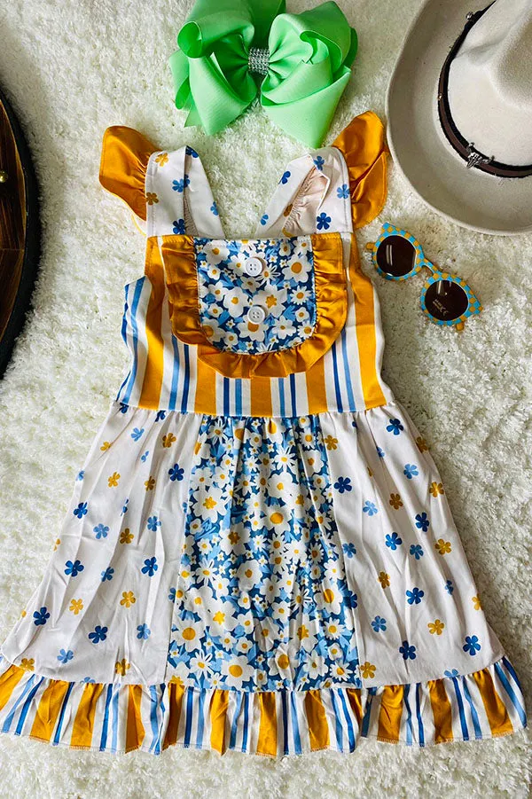 Blue & mustard floral & stripped dress 12067MZ