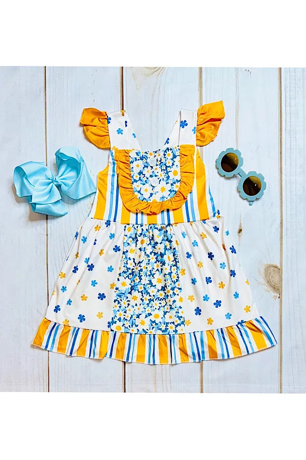 Blue & mustard floral & stripped dress 12067MZ