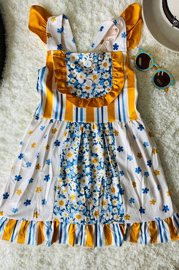 Blue & mustard floral & stripped dress 12067MZ